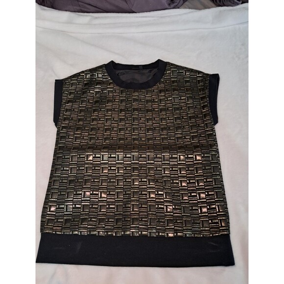 Kate Spade Saturday Baroque Top Blouse Metallic Gold Black Short Sleeves Size XS - Picture 6 of 9